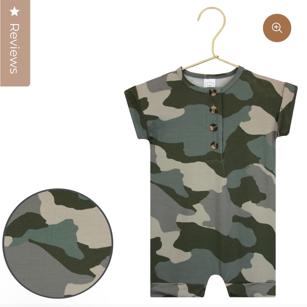 Lou Lou & Company Camo Roger Romper (12-24M) 🤎 - Picture 2 of 4